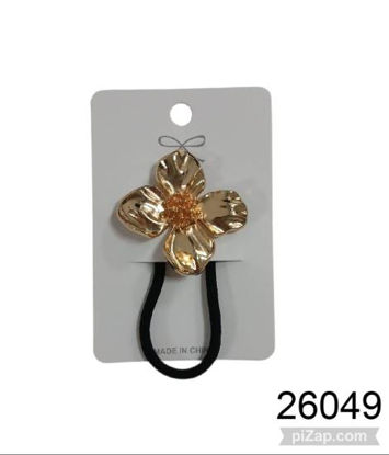 Imagen de COLITA DE PELO CON FLOR METALICA PLATEADA/DORADA 3.26